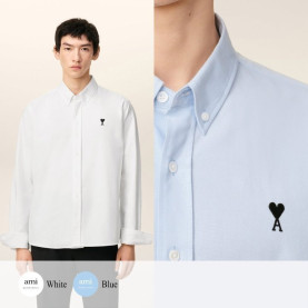 AMI 아미 드 꾀흐 블랙 로고 자수 옥스포드 셔츠