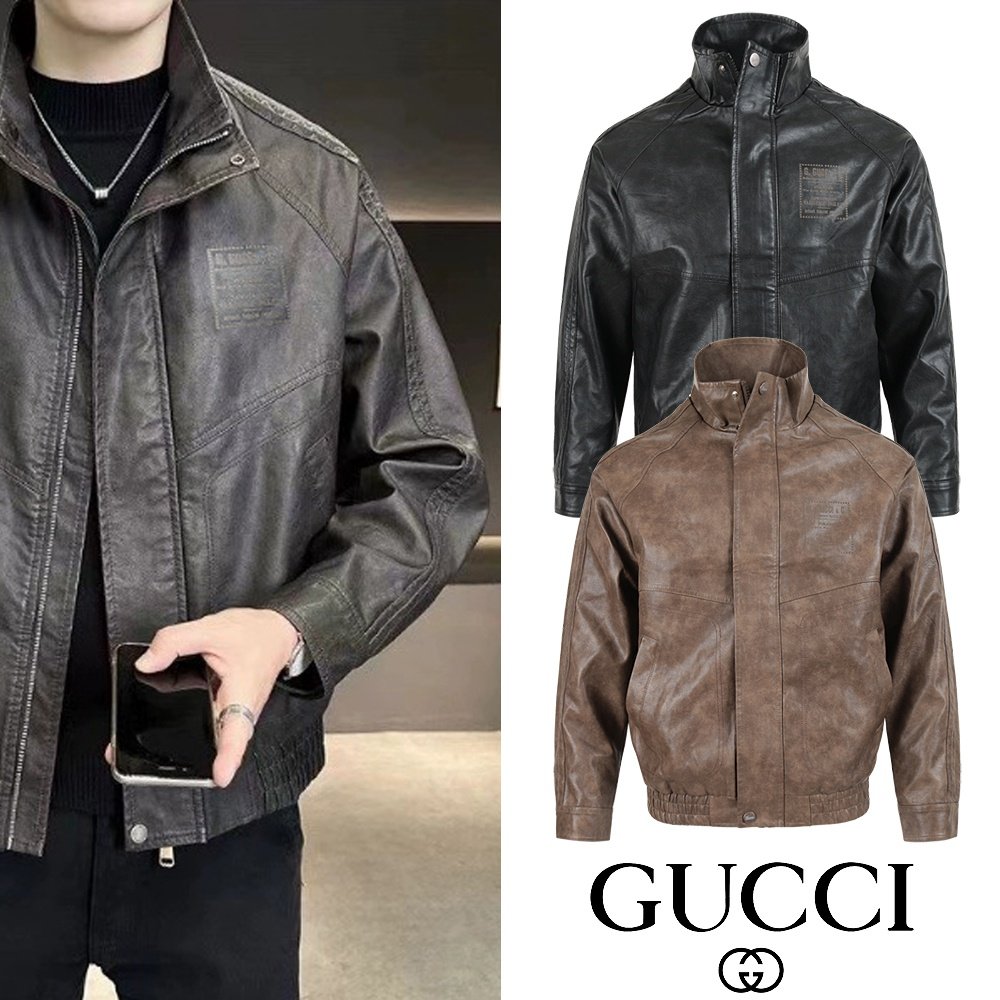 GUCCI 구찌 레터링 사각로고 레더자켓