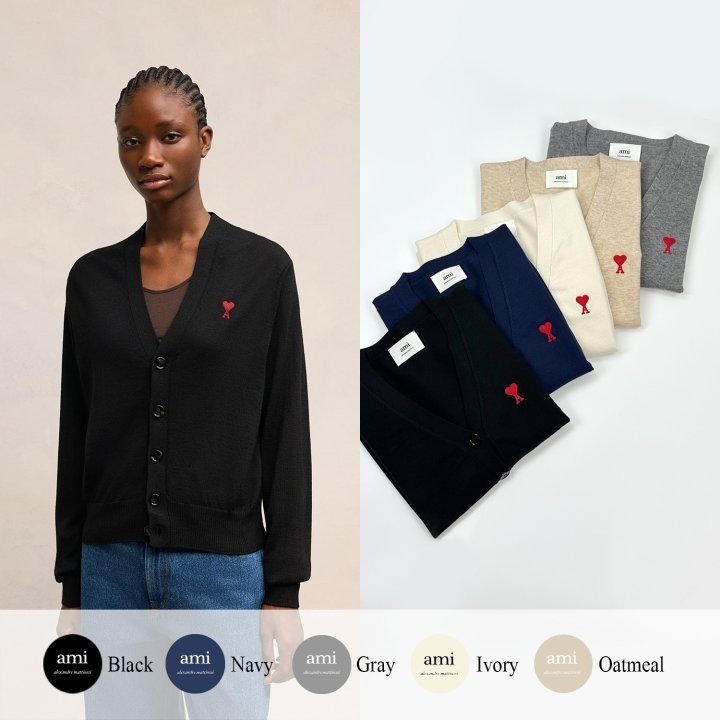 ●1월 판매 15위● AMI 아미 드 꾀흐 엠브로이더리 니트 가디건