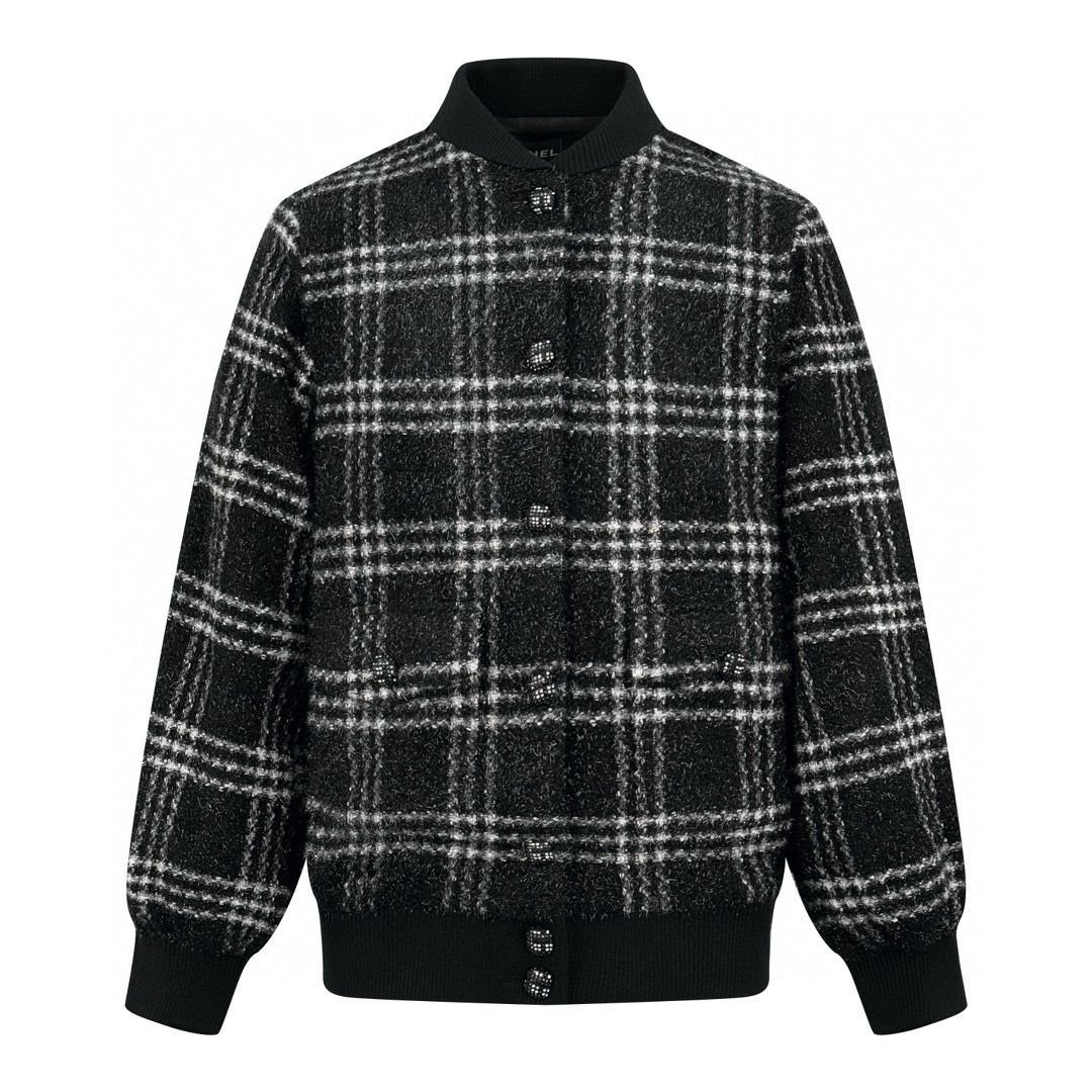 CHANEL 샤넬 트위드 울 숏 카라 체크 자켓