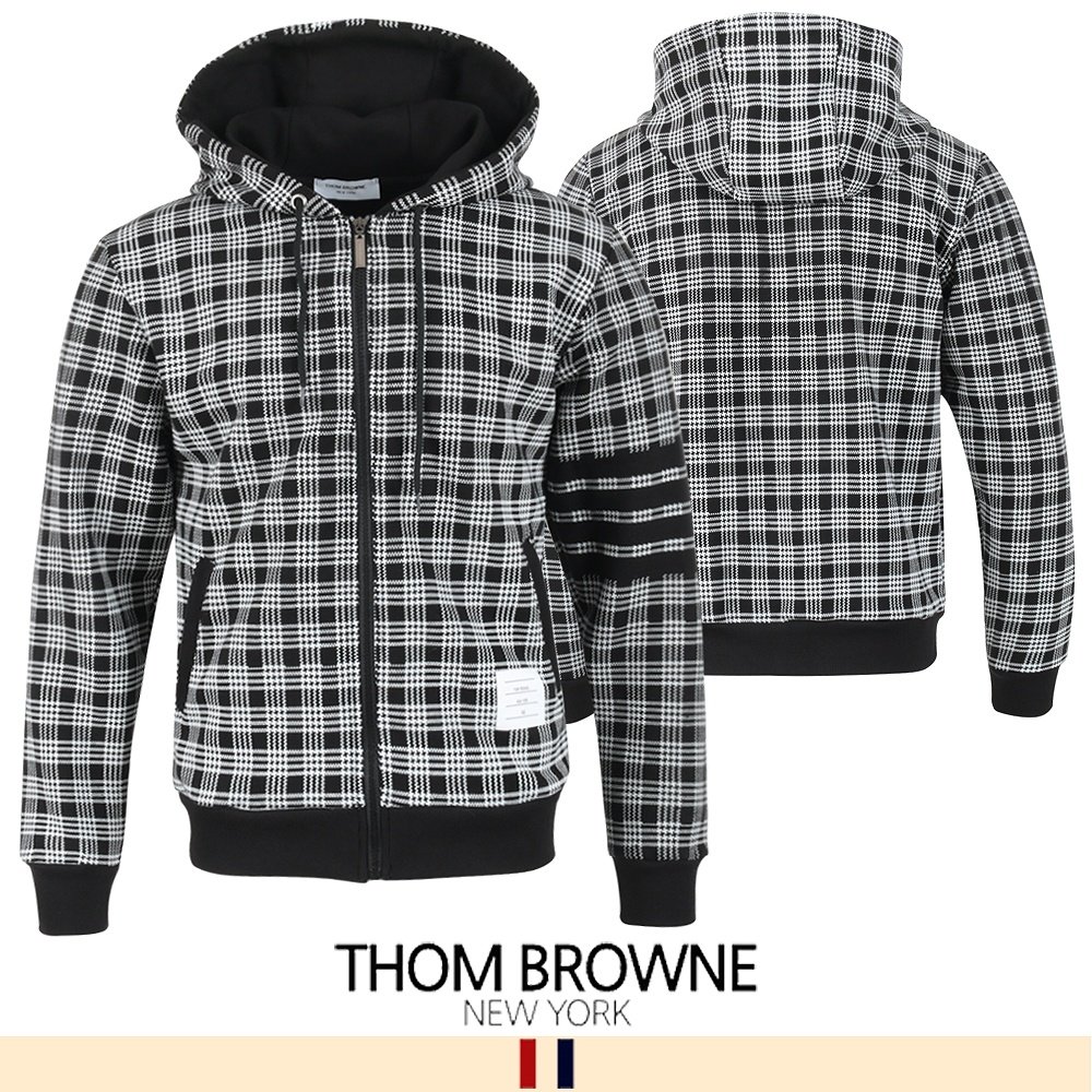 THOM BROWNE 톰브라운 블랙4바 하운드 체크 후드 집업