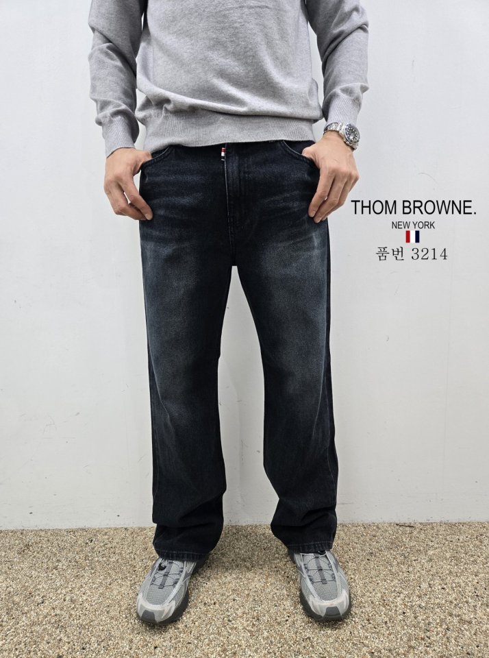 THOM BROWNE 톰브라운 스판 세미와이드 청바지