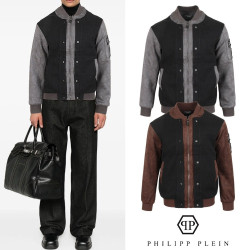 PHILIPP PLEIN 필립플레인 스틸로고 니트 레이어드 MA-1 자켓