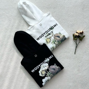 WOOYOUNGMI 우영미 뉴시즌 플라워 백로고 기모 후드 2COLOR