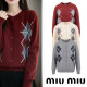 MIUMIU 미우미우 레터링자수 아가일패턴 가디건