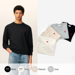 AMI 아미 드 꾀흐 엠브로이더리 크루넥 울 스웨터