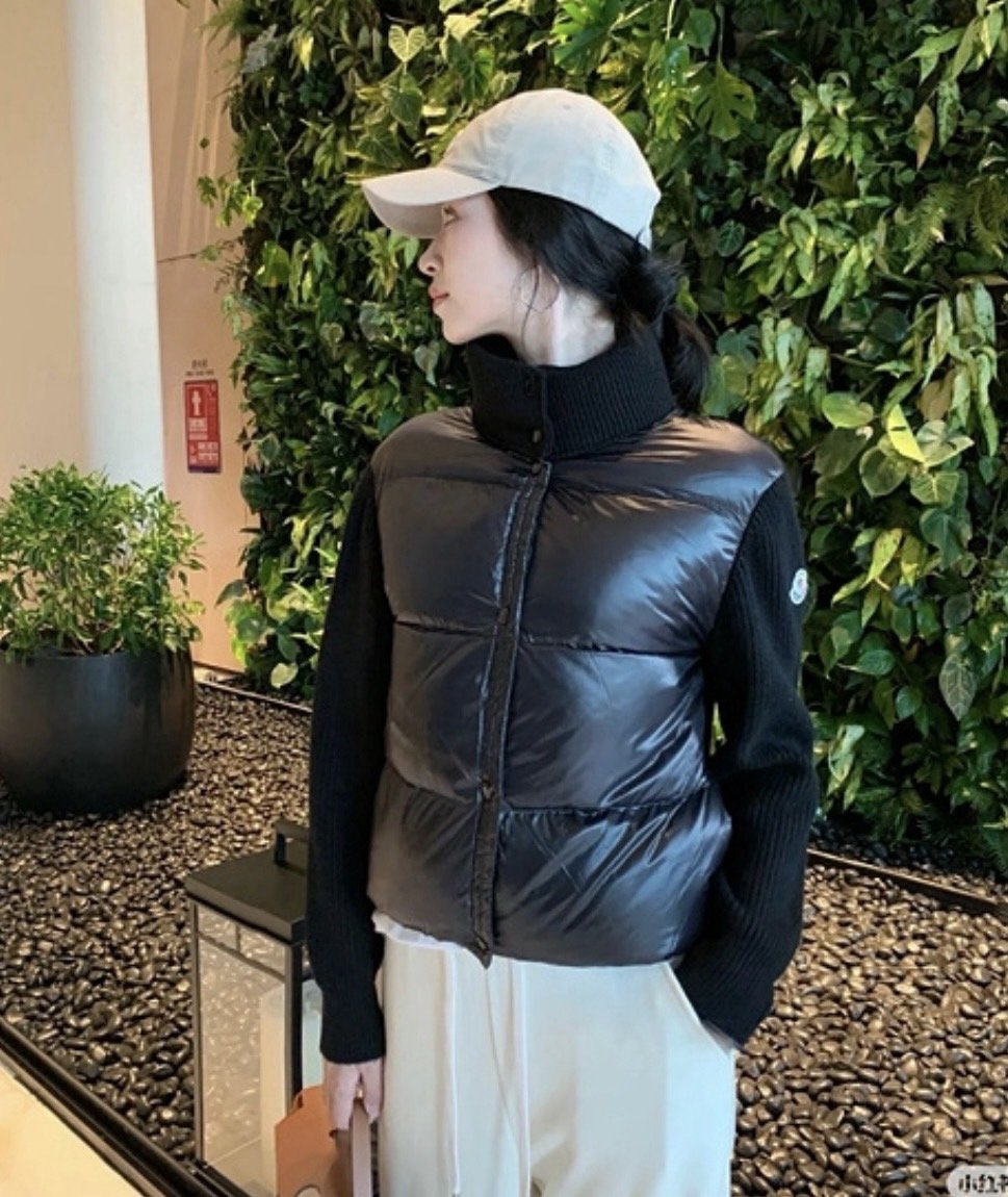 MONCLER 몽클레어 로고패치 패딩 레이어드 하이넥 니트 집업