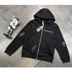 CHROME HEARTS 크롬하츠 레터링 레더 크로스 집업 후드 자켓