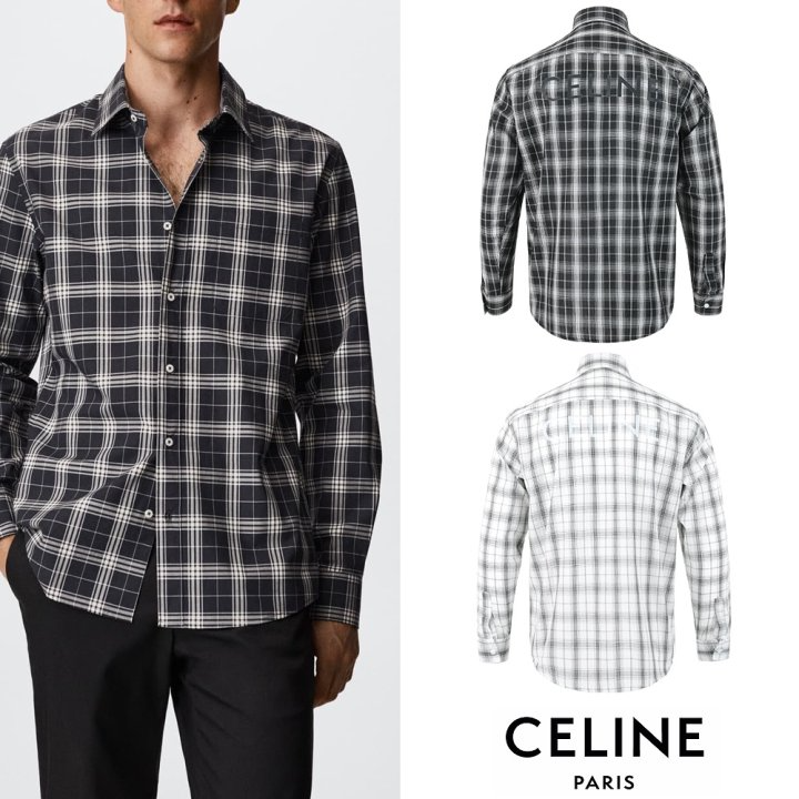 CELINE 셀린느 레터링 백로고 체크 셔츠