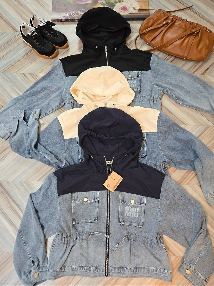 MIUMIU 미우미우 데님 포플린 스트링 사파리 자켓