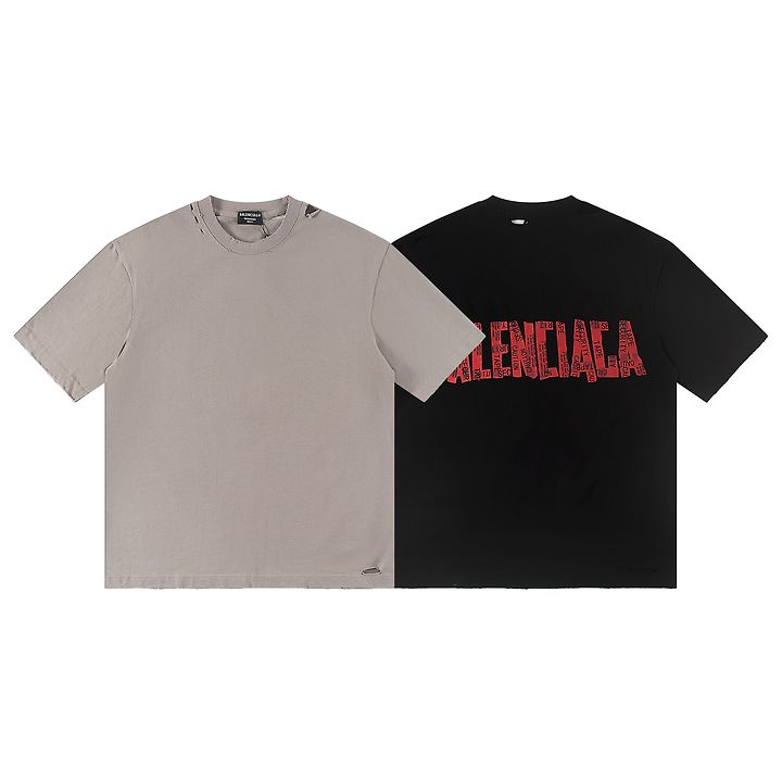 BALENCIAGA 발렌시아가 6441 테이프 로고 구제 워싱 반팔