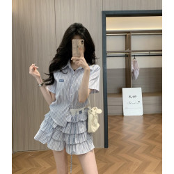 MIUMIU 미우미우 스트라이프 셔츠 & 스커트 세트 2COLOR