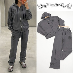 CHROME HEARTS 크롬하츠 여성 트리플 크로스 프린팅 오버핏 후드집업 셋업