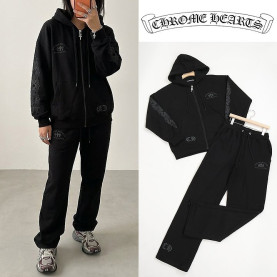 CHROME HEARTS 크롬하츠 여성 할리우드 프린팅 오버핏 후드집업 셋업