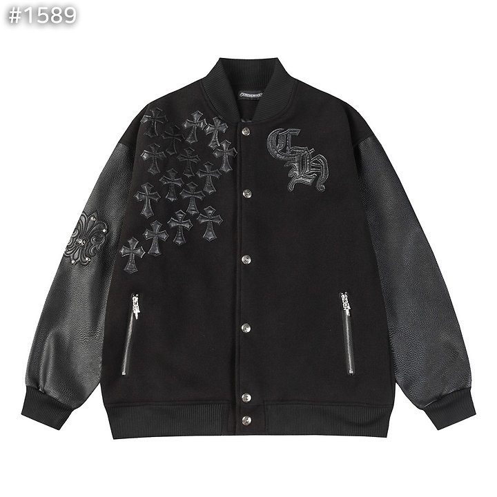 CHROME HEARTS 크롬하츠 레터맨 크로스 패치 레더 바시티 자켓