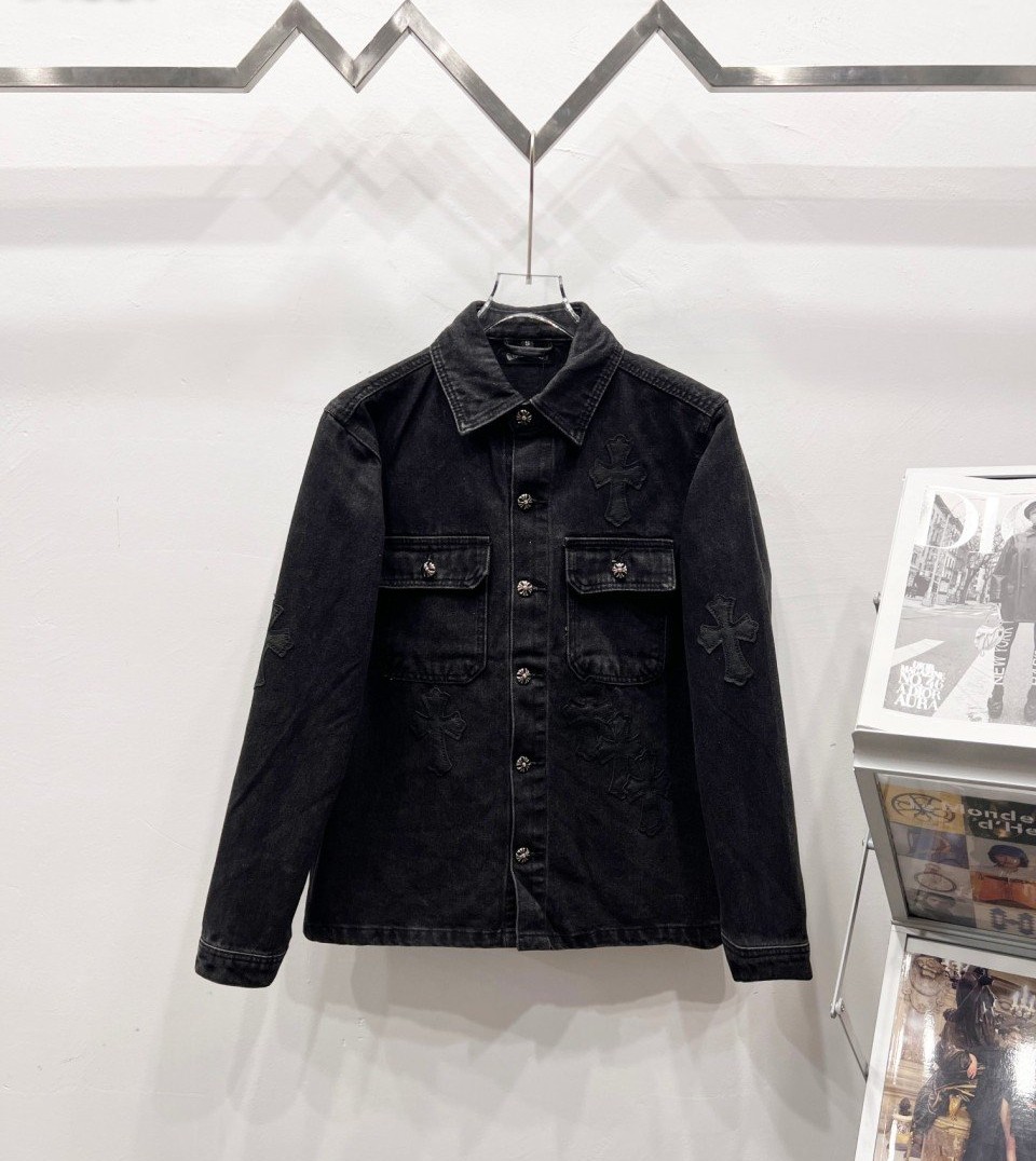 CHROME HEARTS 크롬하츠 블랙 크로스 패치 데님 셔츠 자켓